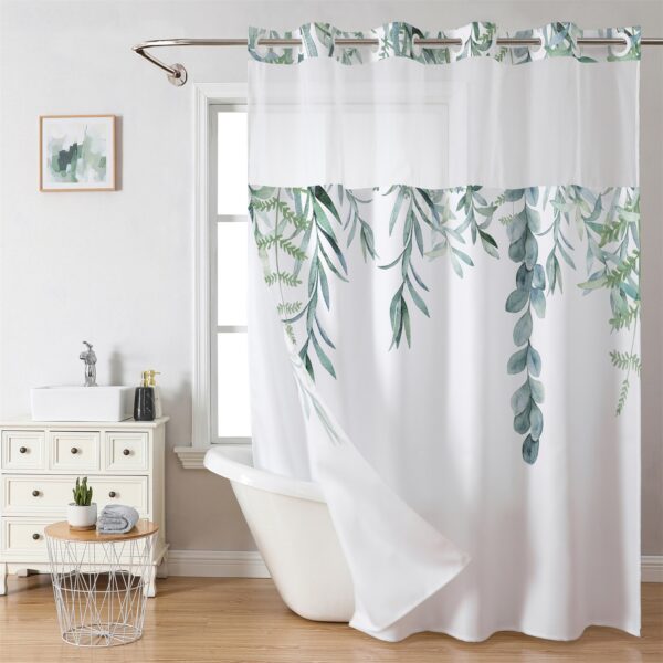 Custom Leaf Print Double-Layer Waterproof Shower Curtain - Image 5