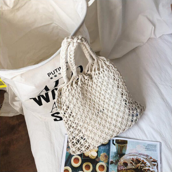 Cotton Rope Bag Travel Woven Fishing Net Beach Bags Shopping Bag Shoulder Handbag - Image 4
