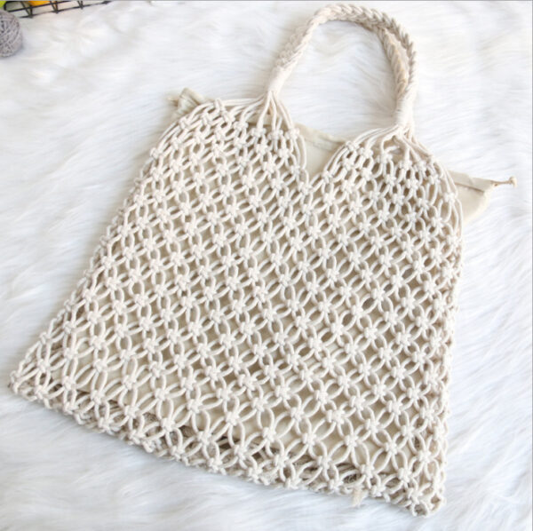 Cotton Rope Bag Travel Woven Fishing Net Beach Bags Shopping Bag Shoulder Handbag - Image 6