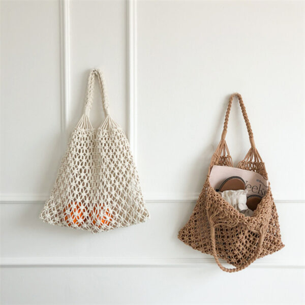 Cotton Rope Bag Travel Woven Fishing Net Beach Bags Shopping Bag Shoulder Handbag - Image 2