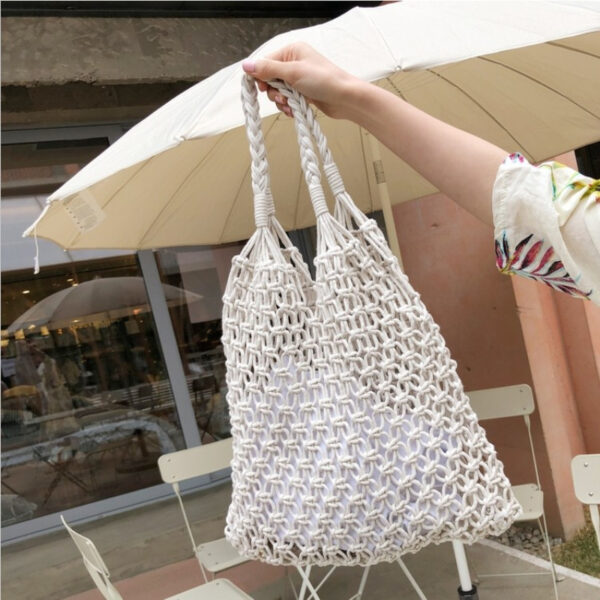 Cotton Rope Bag Travel Woven Fishing Net Beach Bags Shopping Bag Shoulder Handbag - Image 3