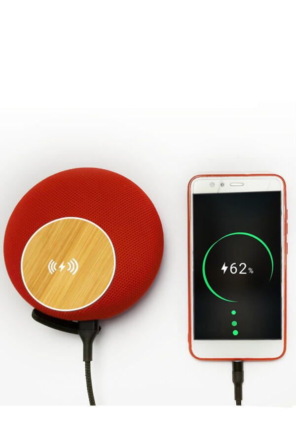 5W Bamboo Wireless Charger & Bluetooth Speaker | 3-in-1 Power Bank - Image 2