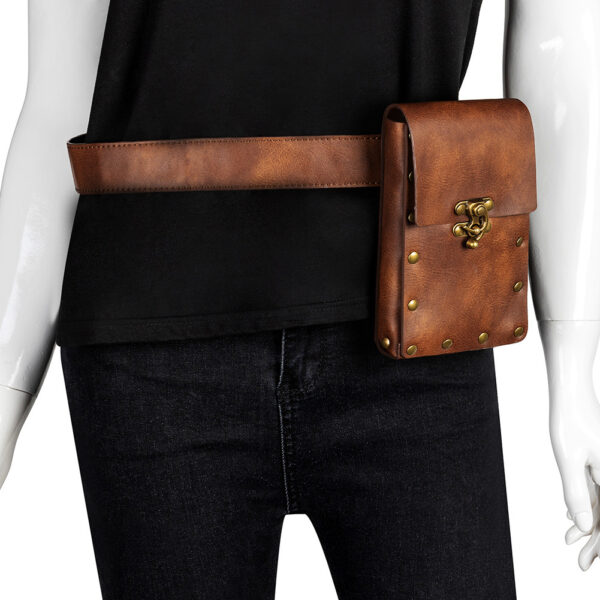 Vintage Punk Mini Waist Bag: Brown, Outdoor Phone Pouch - Image 5