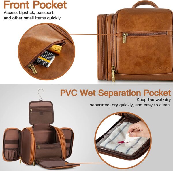 Large Waterproof Hanging Toiletry Bag - Unisex PU Leather - Image 5
