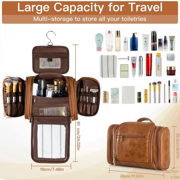 Large Waterproof Hanging Toiletry Bag - Unisex PU Leather - Image 3