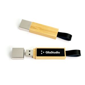 LED Wooden USB Drive with Leather Loop | Colorful Light-Up