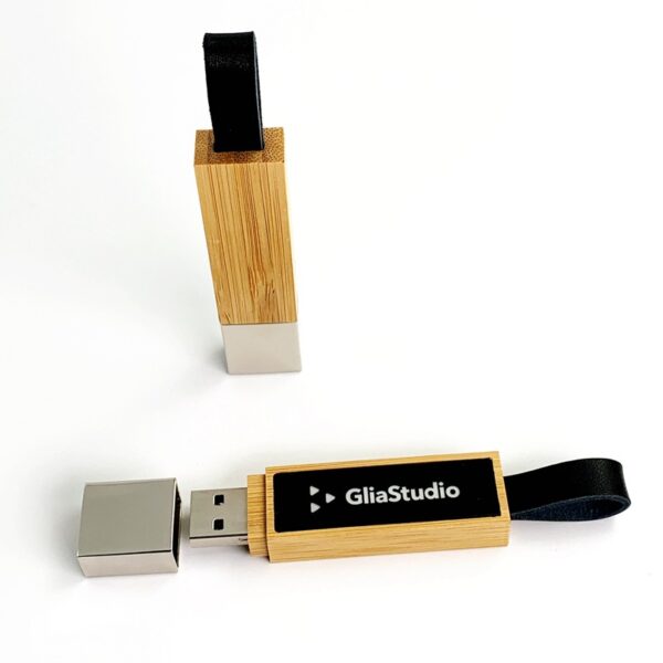 LED Wooden USB Drive with Leather Loop | Colorful Light-Up - Image 3