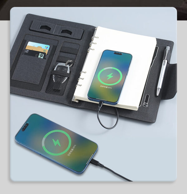 A5 Leather Power Notebook Gift Set with Wireless Charger - Image 2
