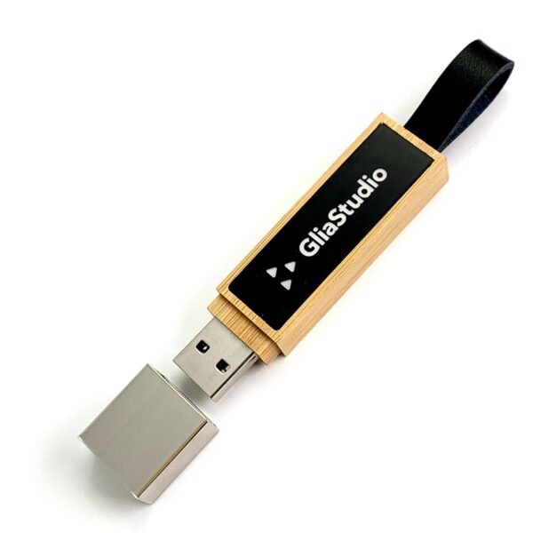 LED Wooden USB Drive with Leather Loop | Colorful Light-Up - Image 4