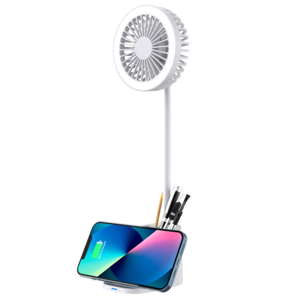 Wireless Charging Desk Lamp with Pen Holder & Fan - Image 2