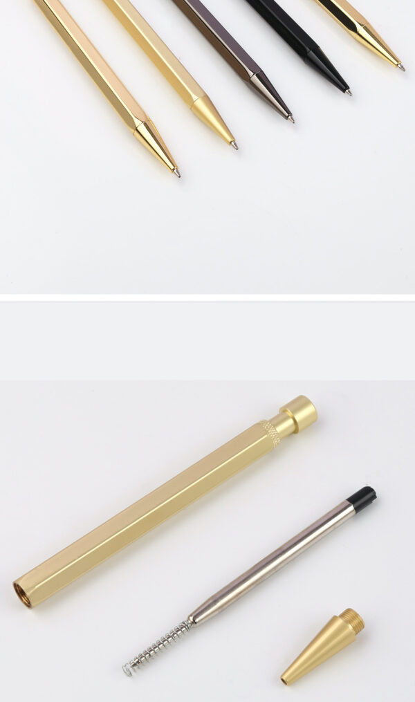 Press Ballpoint Pen: Brass, Hexagonal, Business Gift - Image 4