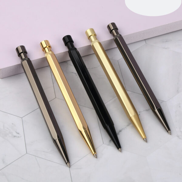 Press Ballpoint Pen: Brass, Hexagonal, Business Gift - Image 2