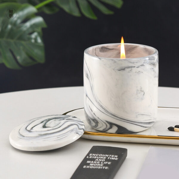 Custom Marble Candle Jar Set with Lid, DIY Logo, Ceramic - Image 2
