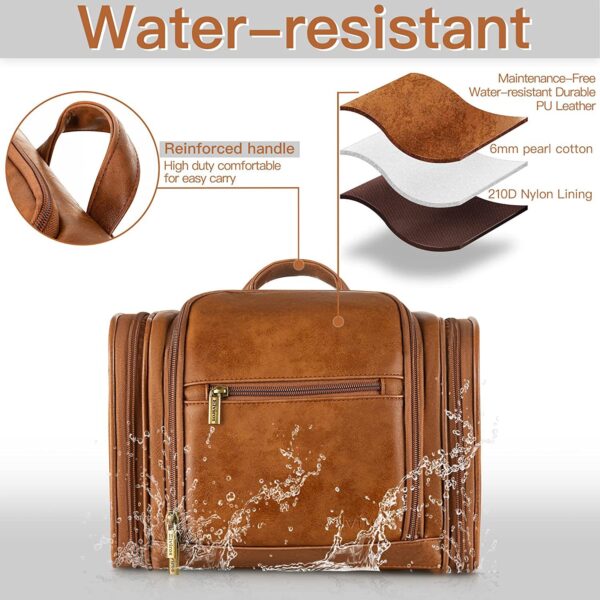 Large Waterproof Hanging Toiletry Bag - Unisex PU Leather - Image 2