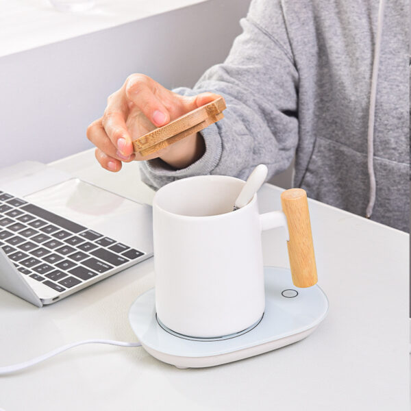 Nordic 55°C Ceramic Mug with Wooden Handle - Heated Coffee Cup - Image 2