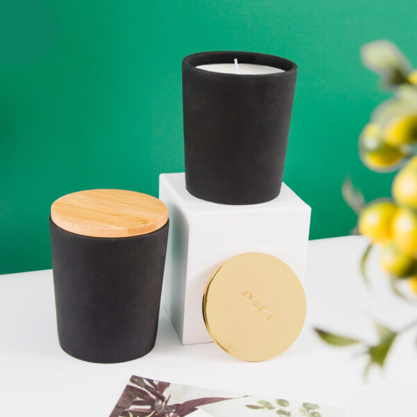 Custom Black Ceramic Candle Jars with Wooden Lids - Set - Image 2
