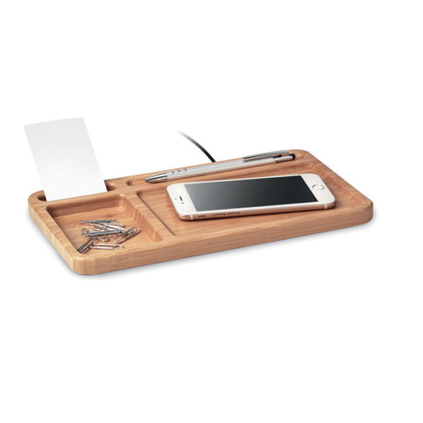 Eco-Friendly Bamboo Wireless Charging Tray | 3-in-1 Organizer - Image 2
