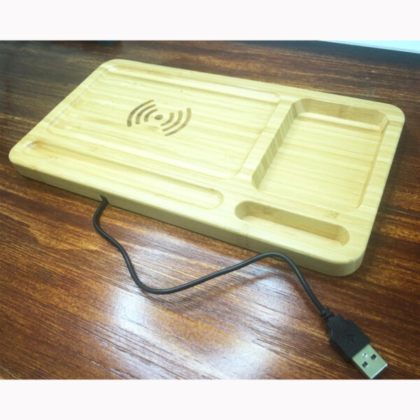 Eco-Friendly Bamboo Wireless Charging Tray | 3-in-1 Organizer - Image 4