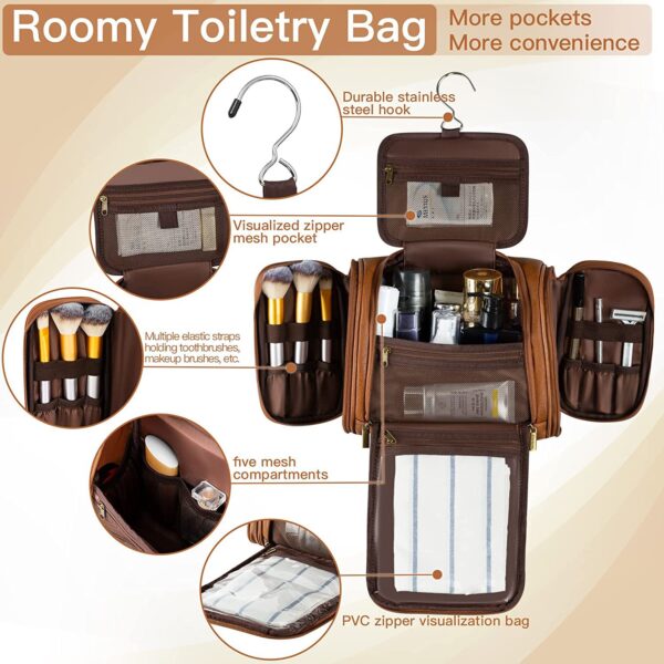 Large Waterproof Hanging Toiletry Bag - Unisex PU Leather - Image 4