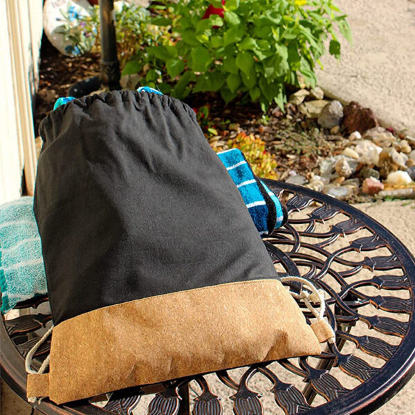 Custom Logo Outdoor Drawstring Canvas & Cork Backpack - Image 5