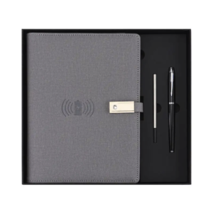 A5 Leather Power Notebook Gift Set with Wireless Charger
