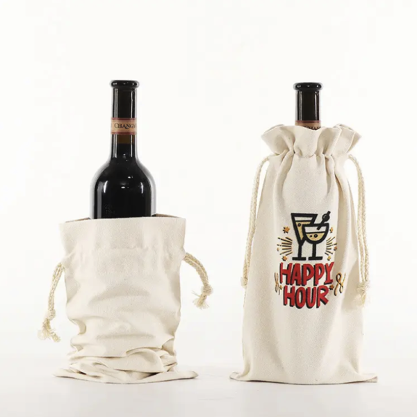 Recycled Cotton Drawstring Wine Bottle Bag - Sublimation - Image 2