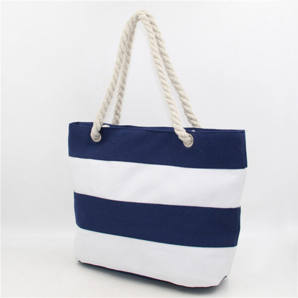Fashion Stripe Beach Canvas Bags - Women's Large Shoulder Totes - Image 4