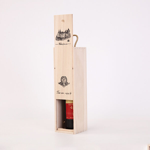 Wood Grain Single Wine Box with Lid - Image 2
