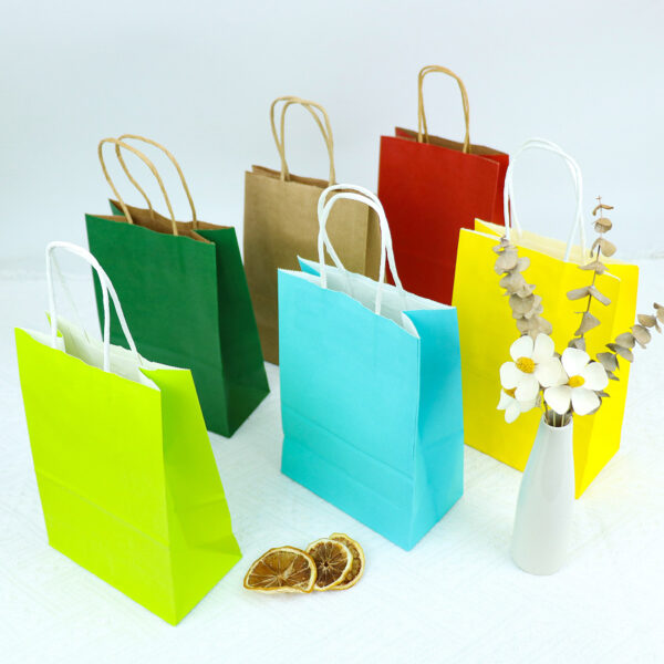100Pcs Kraft Paper Gift Bags with Handles for Food & Shopping Packaging - Image 4