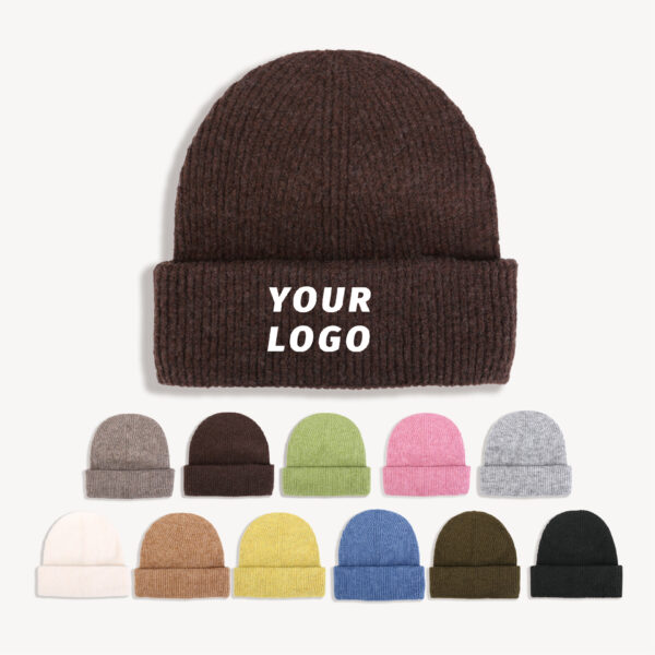 Unisex Cashmere Ribbed Beanie - Warm Knit Hat - Image 2