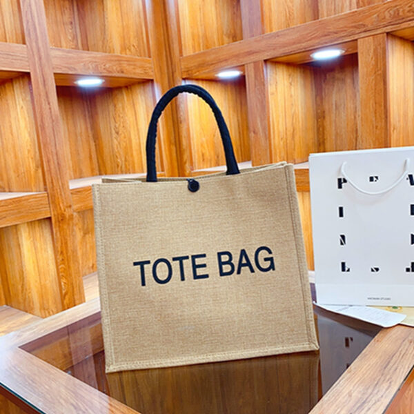 Large Custom Linen Beach Tote with Pockets - Image 2