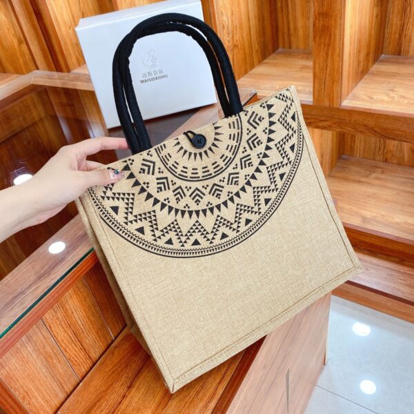 Large Custom Linen Beach Tote with Pockets - Image 5