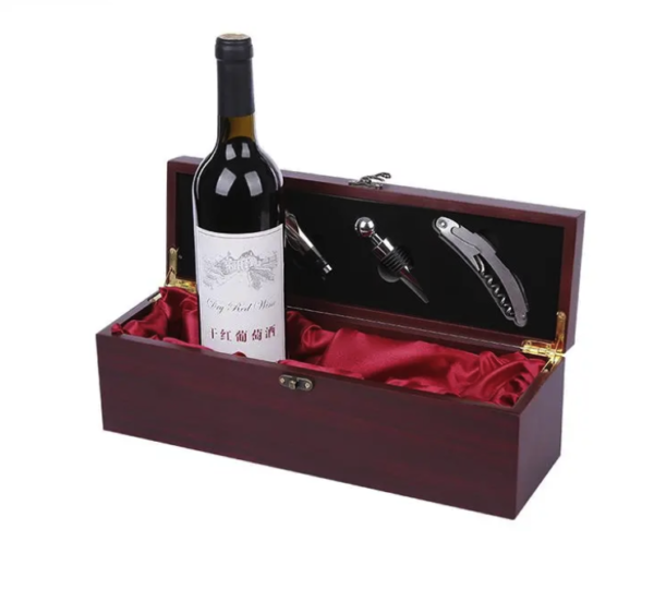 Red Wine Wooden Gift Box, Portable, Decorative - Image 4