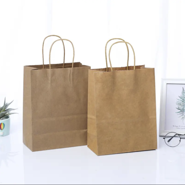 ReusabCustom Recycled Brown Kraft Bags with Handle for Clothing Packaging - Image 6