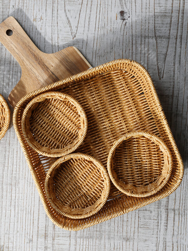 Vintage Square Plastic Rattan Picnic Baskets with Compartments - Image 4