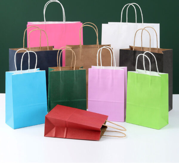 100Pcs Kraft Paper Gift Bags with Handles for Food & Shopping Packaging - Image 5