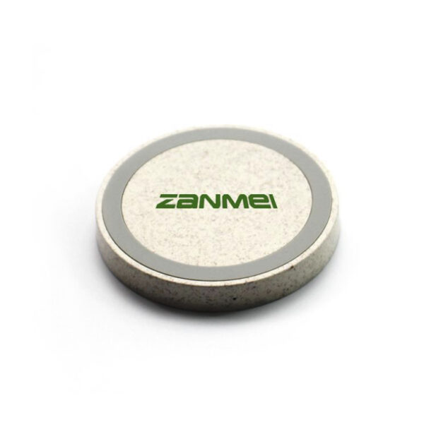 Wheat Straw Q5 Wireless Charger - 15W, Logo Print, Mini Round Cake Style