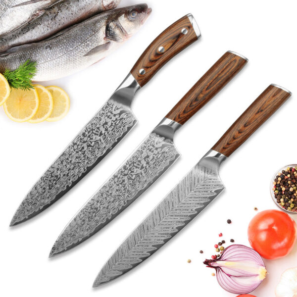 German Stainless Steel Laser Pattern Chef Knife Set - Image 5