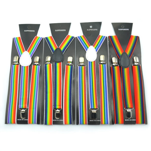 Rainbow Stripe Print Elastic Y Back Suspenders - Image 5