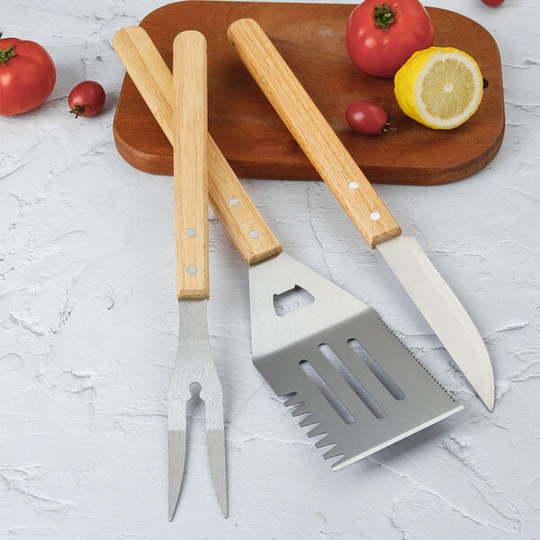 4-Piece Stainless Steel BBQ Tool Set with Wooden Handle - Image 5