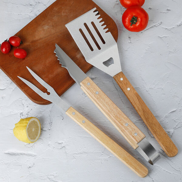 4-Piece Stainless Steel BBQ Tool Set with Wooden Handle - Image 4