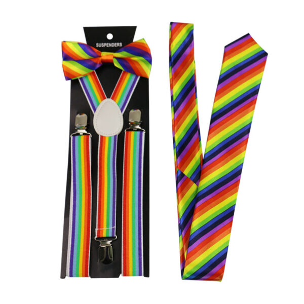 Rainbow Stripe Print Elastic Y Back Suspenders - Image 6
