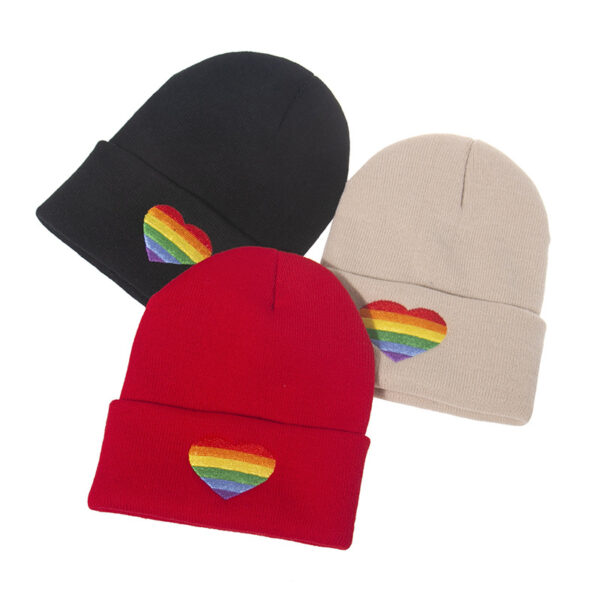 Rainbow LGBT Pride Heart Embroidery Knitted Hats Beanies - Image 3