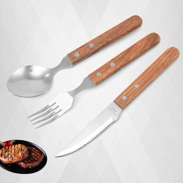 304 Stainless Steel Silverware Set with Wooden Handle - Image 2