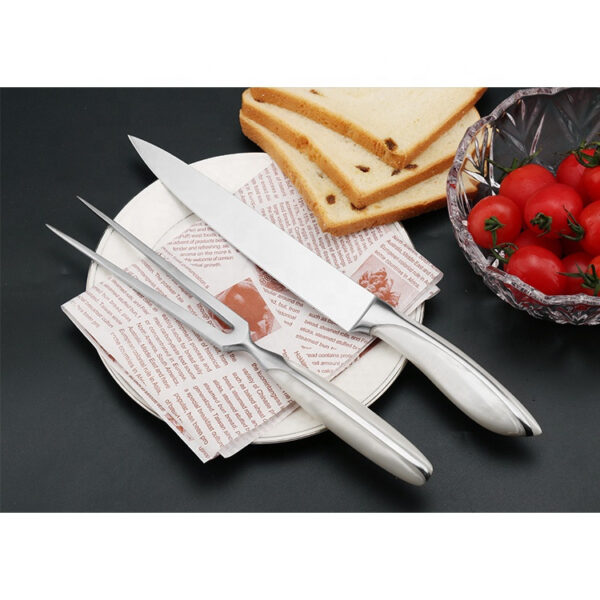 Stainless Steel Meat Fork Bread Carving Fork and Knife Set - Image 2