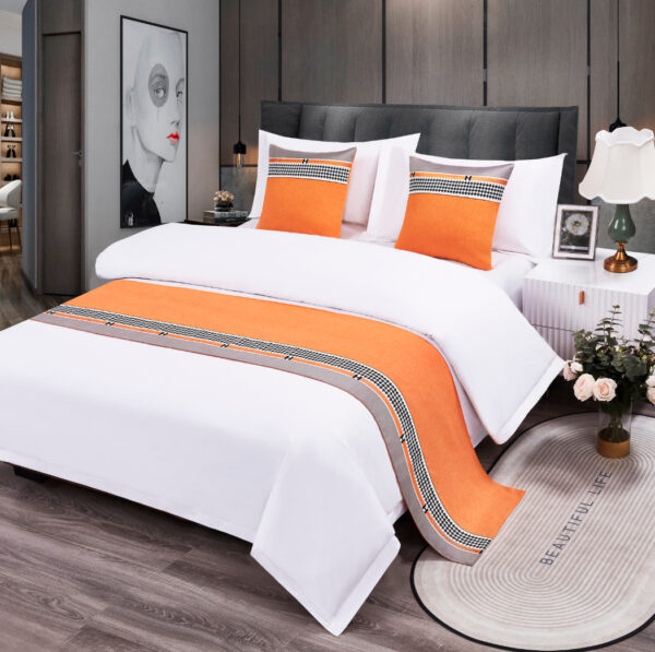 custom logo 100% cotton white bed linen 3cm striped hotel bedding set - Image 3