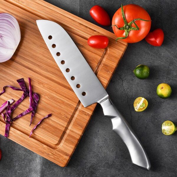 7" Japanese Santoku Knife with Non-stick Holes and Ergonomic Handle - Image 2
