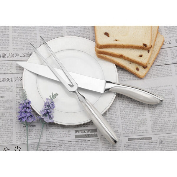 Stainless Steel Meat Fork Bread Carving Fork and Knife Set - Image 4