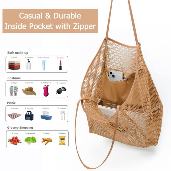 Large Mesh Beach & Shopping Tote Bag - Foldable & Durable - Image 3