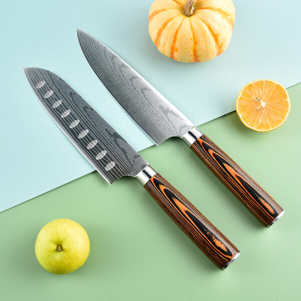 8-Pc Damascus Steel Amber Chef Knife Set - Image 4